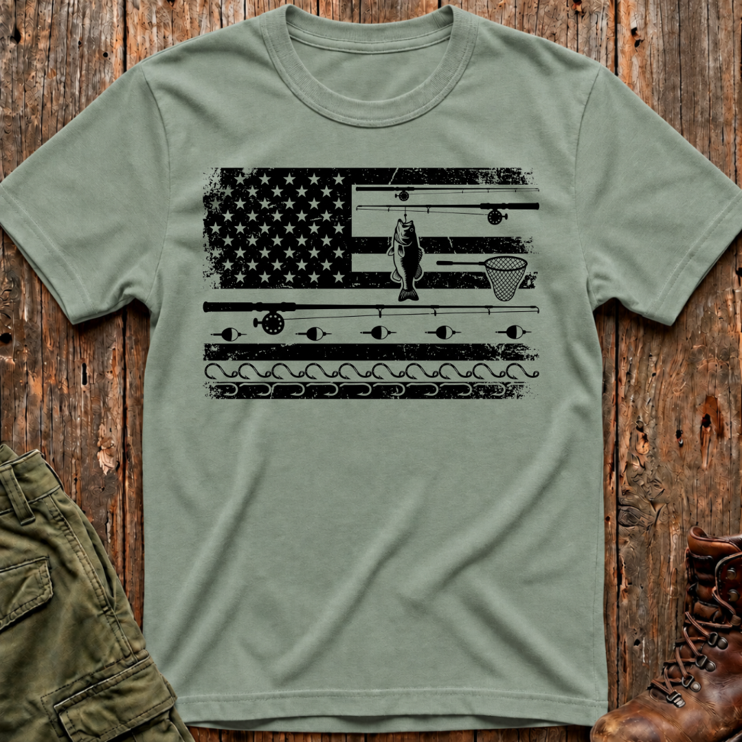 Fishing American Flag T-Shirt