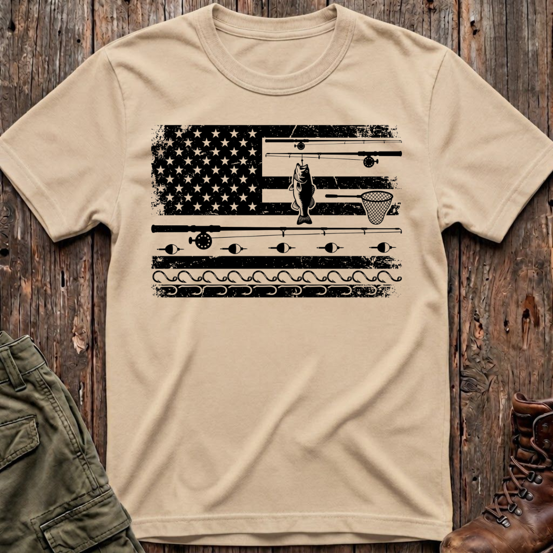 Fishing American Flag T-Shirt