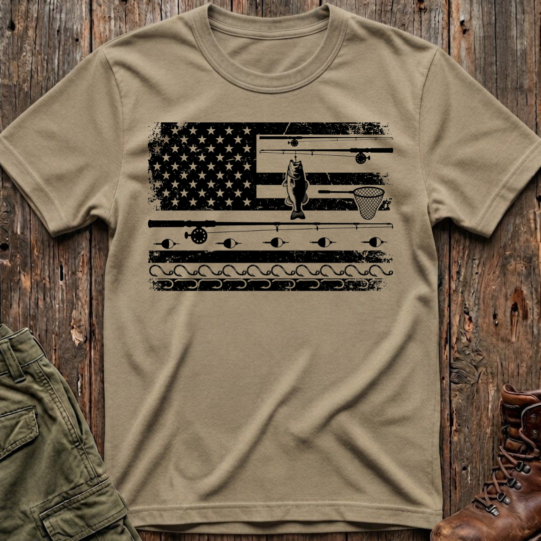 Fishing American Flag T-Shirt