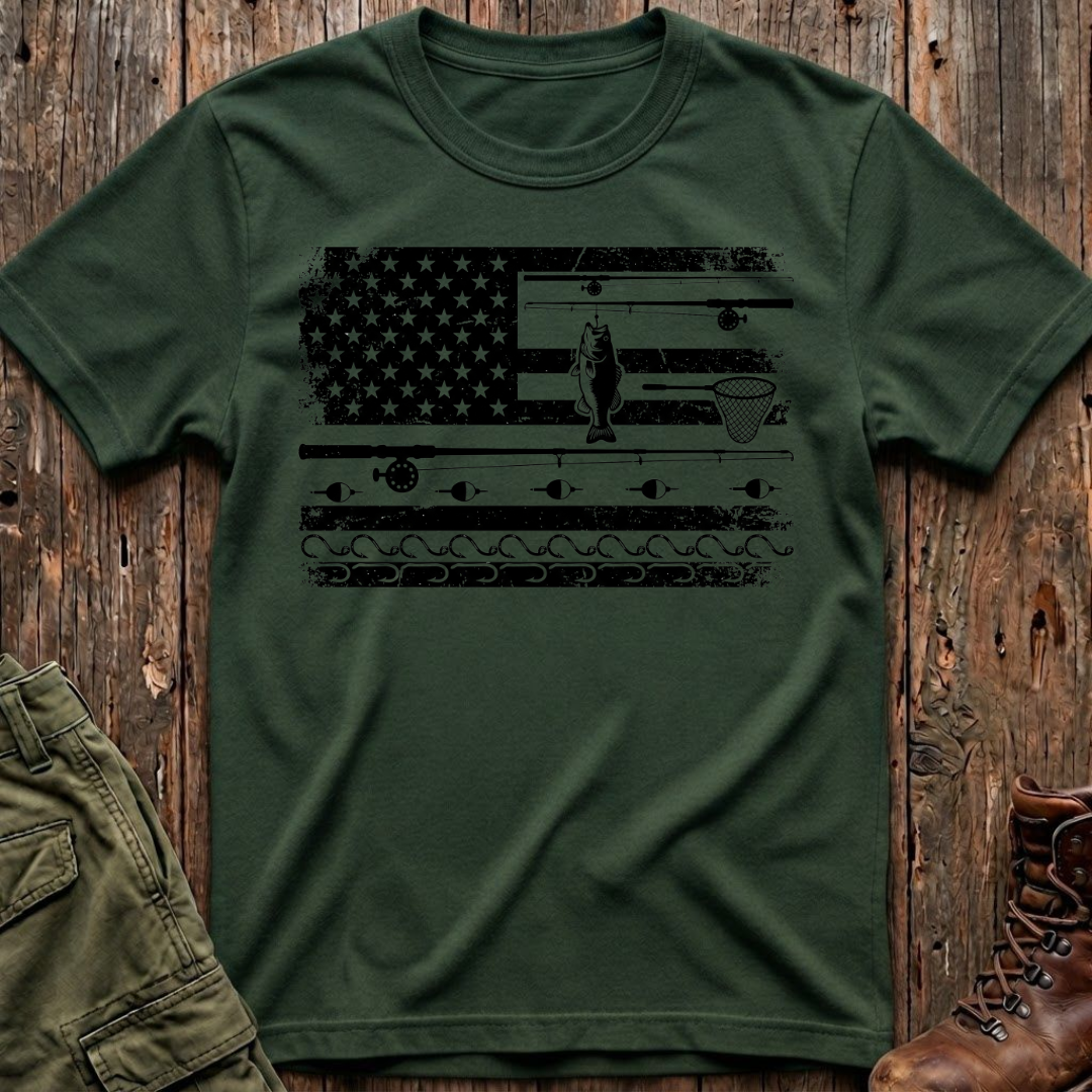 Fishing American Flag T-Shirt