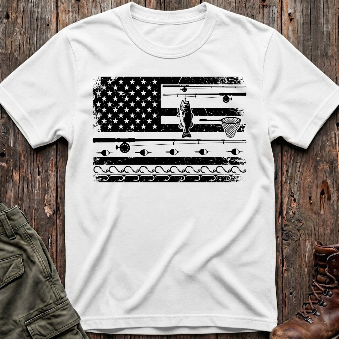 Fishing American Flag T-Shirt